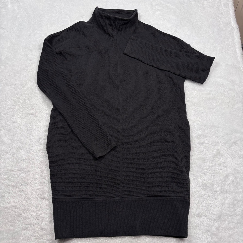 Lululemon Mock Neck Ribbed‎ Tunic Cozy Sweater Dress Women 10 Black Thumbhole
